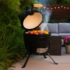 Neo Kamado 13" Ceramic Mini BBQ Grill Smoker Egg Charcoal Cooking Oven, Portable Oven and Smoker with Stand